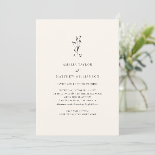 Minimal Botanical Script Modern Elegant Wedding Einladung (Stehend Vorderseite)