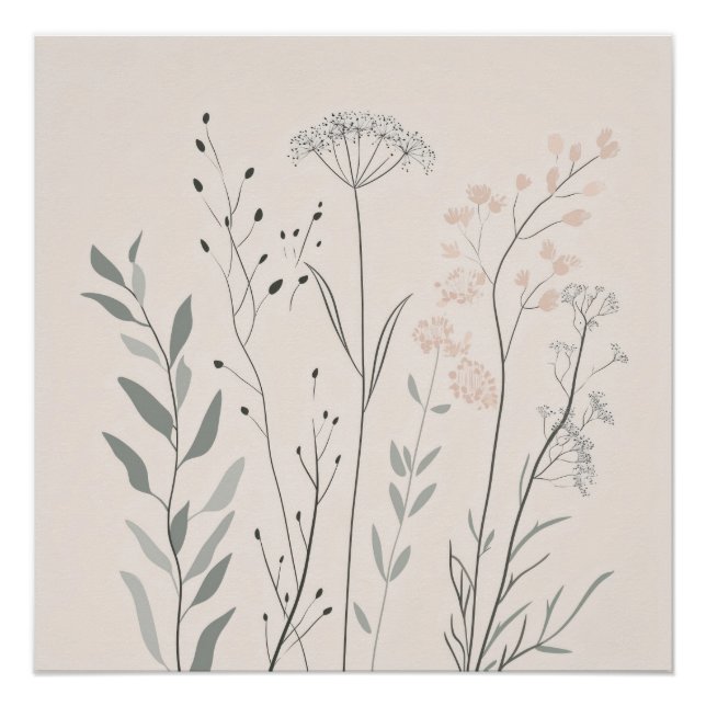 Minimal Botanical Wall Art – Soft Wildflower Poster (Vorderseite)