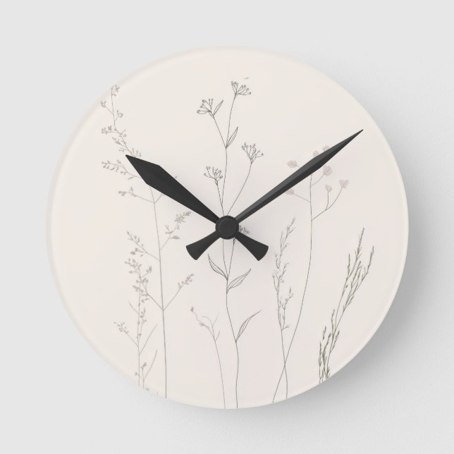 Minimal Botanical Wall Clock – Soft Spring  Runde Wanduhr (Vorderseite)