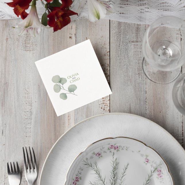Minimal Botanical Wedding Drink Napkins Serviette (Von Creator hochgeladen)
