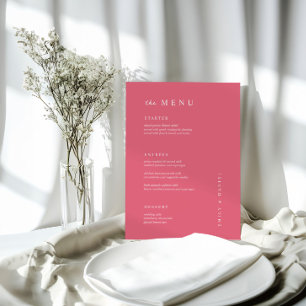 Minimal BRIGHT PINK Wedding MENU Menükarte