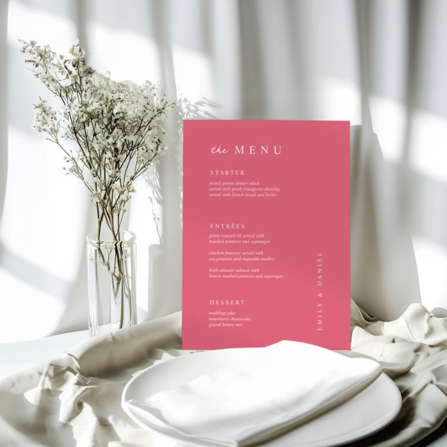 Minimal BRIGHT PINK Wedding MENU Menükarte (Von Creator hochgeladen)