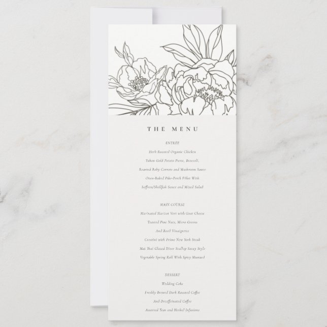 Minimal Brown Floral Sketch Wedding Menu Card Einladung (Vorderseite)