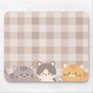 Minimal Brown Kariert Kitten Katzen Mousepad