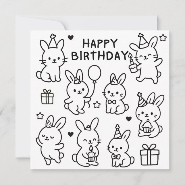 Minimal Bunny Doodle Birthday Card Karte (Vorderseite)