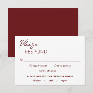 Minimal Burgund Moderne Hochzeit RSVP Karte