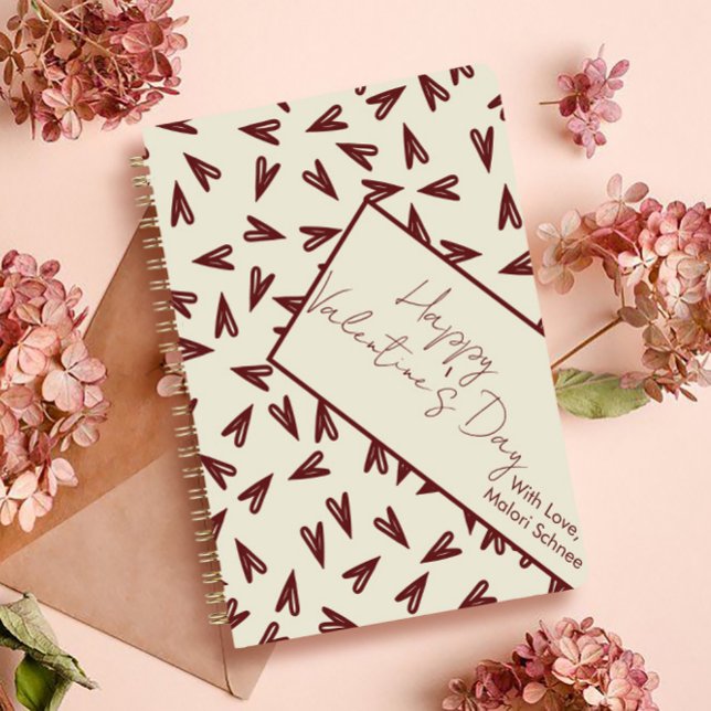 Minimal Burgundy & Cream Hearts Valentine Notizblock (Von Creator hochgeladen)