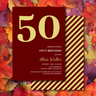 Minimal Burgundy Gold Typografie Geburtstag Einladung