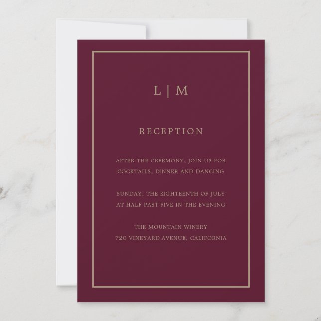 Minimal Burgundy Monogram Einfache Elegante Hochze Einladung (Vorderseite)