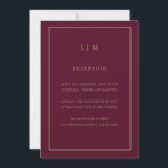 Minimal Burgundy Monogram Einfache Elegante Hochze Einladung<br><div class="desc">Einfache Hochzeitseinladung mit modernem und elegantem Design mit Ihrem zweistelligen Monogramm oben und Ihren Details umgeben von einer dünnen Grenze. Die Schriftart und Hintergrundfarben können durch Anklicken des Buttons "Anpassen" in beliebig viele Farben geändert werden. Ein elegantes und stilvolles Design,  das sich ideal für ein minimalistisches Paar eignet.</div>