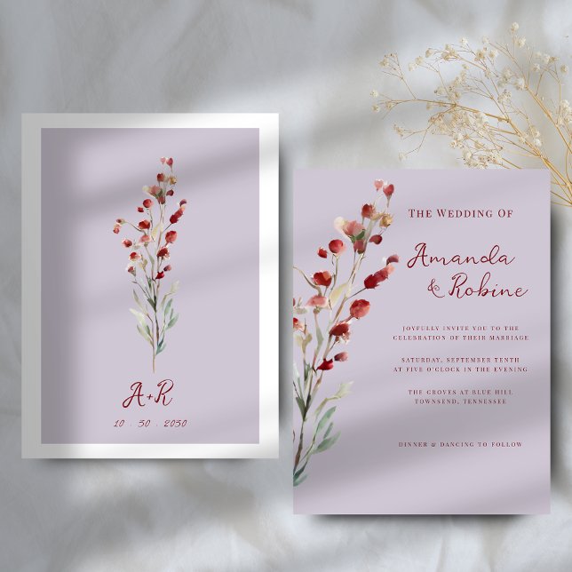 Minimal Burgundy Red Floral Wedding Einladung (Von Creator hochgeladen)