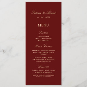 Minimal Burgundy Red Muslim Wedding Menükarte