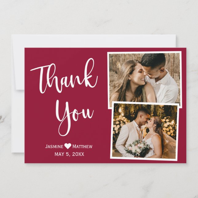 Minimal Burgundy Wedding Danke Collage Card (Vorderseite)