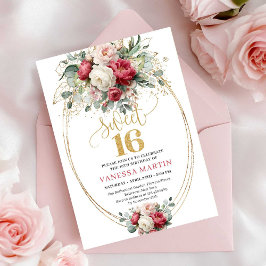 Minimal Burgundy White Gold Sweet Sixteen Invite Einladung