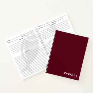 Minimal Burgundy Wine & White "Rezepte" Notebook Notizbuch