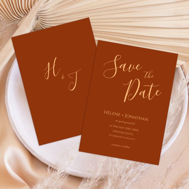 Minimal Burnt Orange Monogram Terracotta Wedding Einladung (Von Creator hochgeladen)