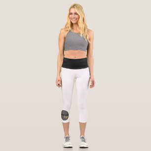 MINIMAL BUSINESS LOGO COMPANDING WHITE CAPRI LEGGINGS