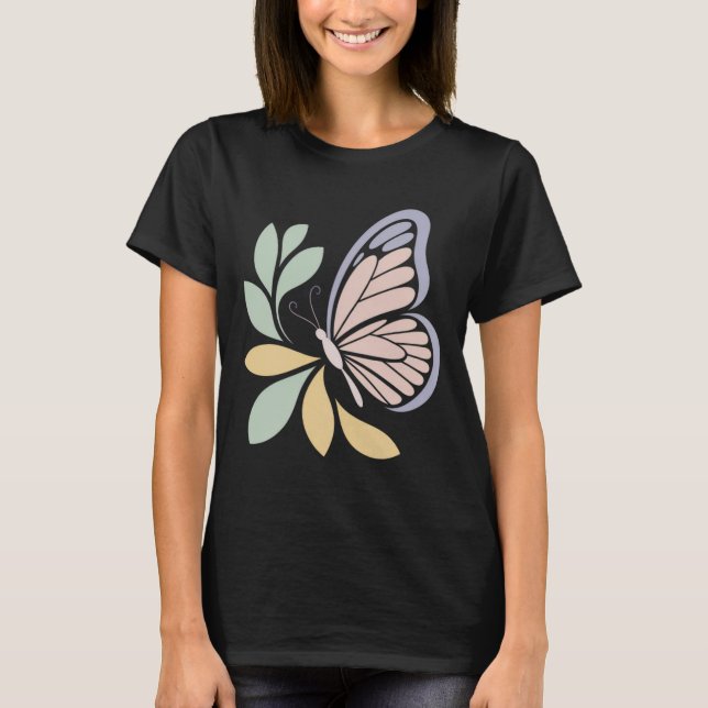 Minimal Butterfly Nature Illustration T-Shirt (Vorderseite)