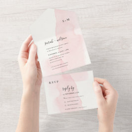 MINIMAL BWATERCOLOR BLUSH PINK MONOGRAM WEDD ALL IN ONE EINLADUNG