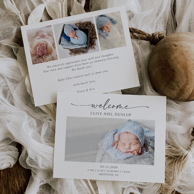 Minimal Calligraphy Boho Birth Announcement Card Dankeskarte (Von Creator hochgeladen)