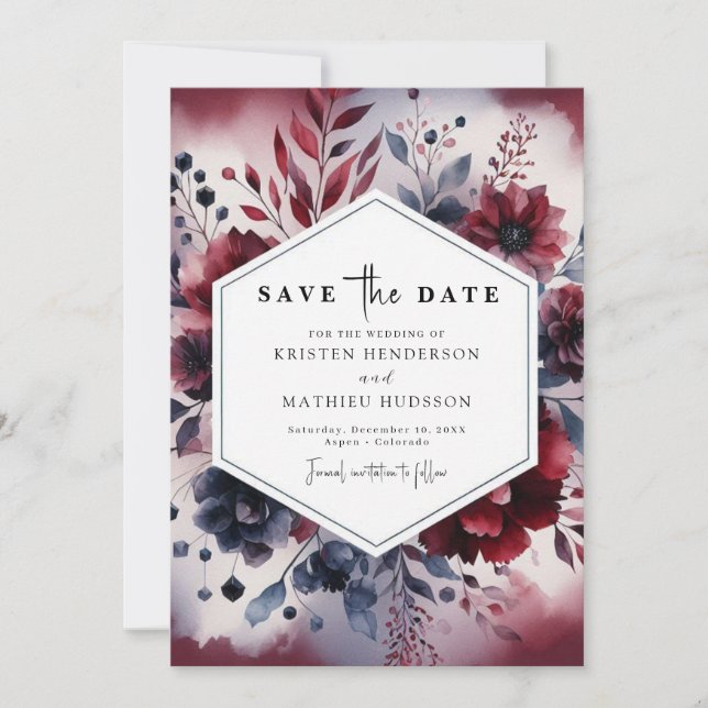 Minimal Calligraphy Burgundy Wedding Save The Date (Vorderseite)