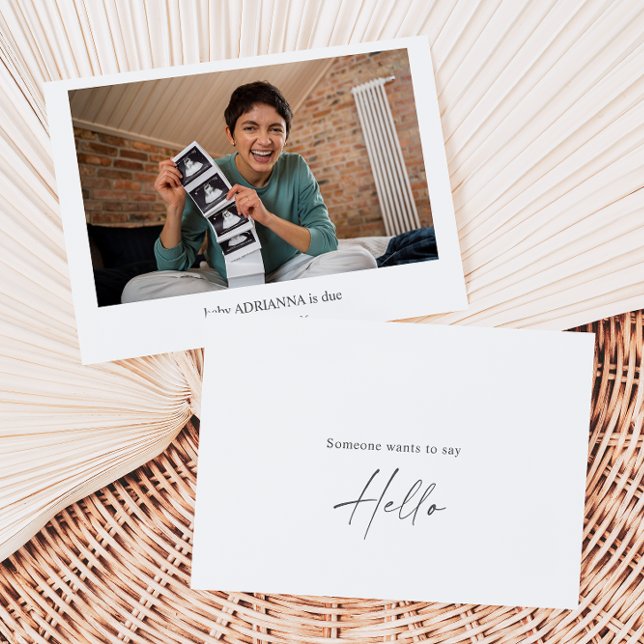 Minimal Calligraphy Hello Baby Announcement Card Dankeskarte (Von Creator hochgeladen)