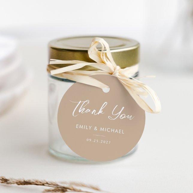 Minimal Calligraphy Taupe einfache Hochzeit Vielen Geschenkanhänger (Thank your guests in elegant style with these simple, minimal personalized favour tags)