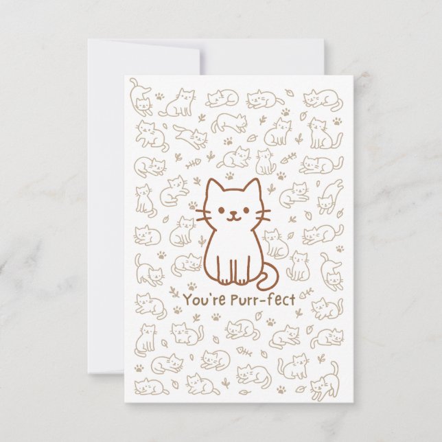 Minimal Cat Doodle Card | Line Drawing Dankeskarte (Vorderseite)