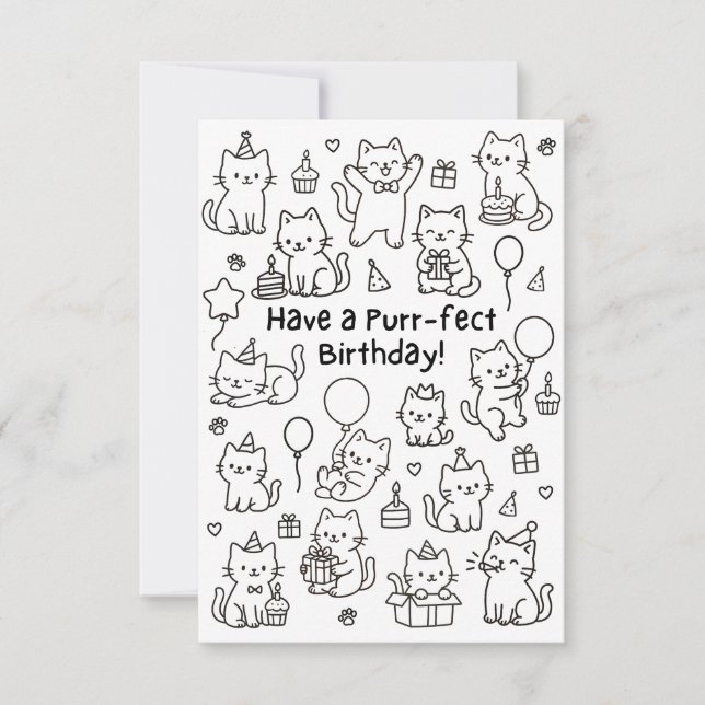 Minimal Cat Doodle Funny Birthday Card Dankeskarte (Vorderseite)