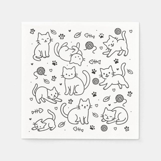Minimal Cat Doodle Paper Napkin Serviette (Vorderseite)