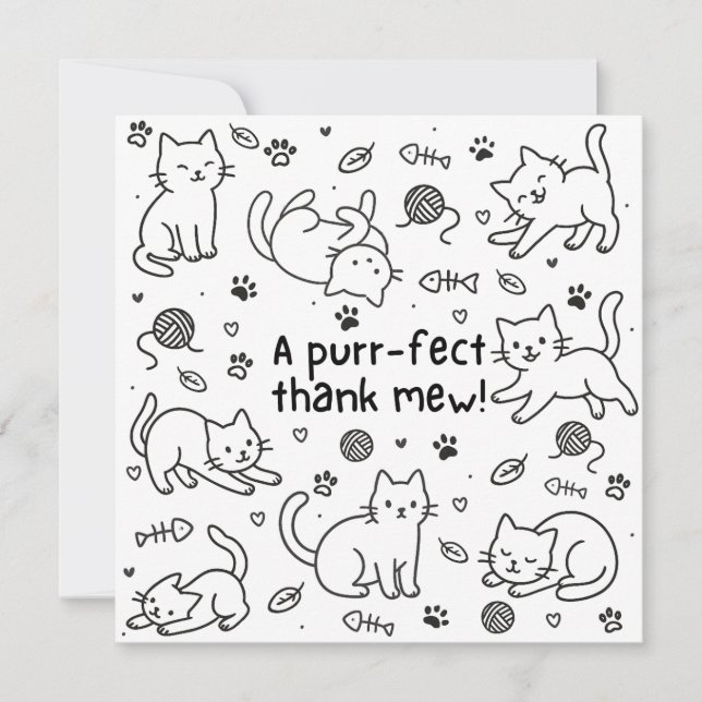 Minimal Cat Doodle Thank You Card (Vorderseite)