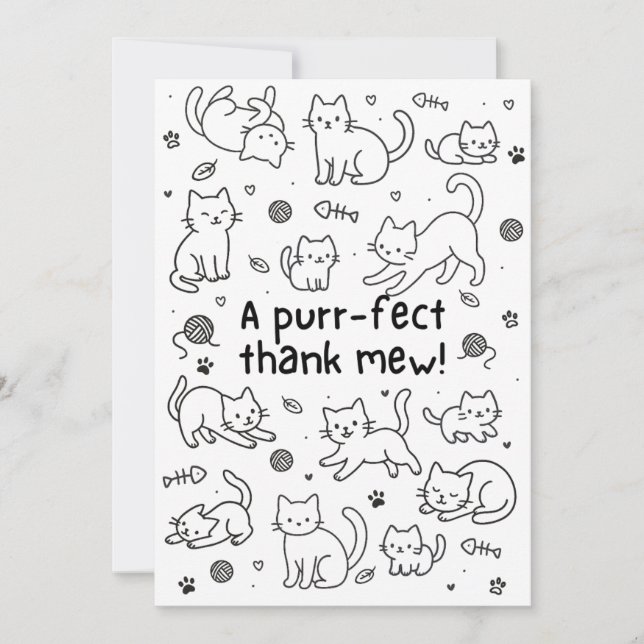 Minimal Cat Doodle Thank You Card Dankeskarte (Vorderseite)