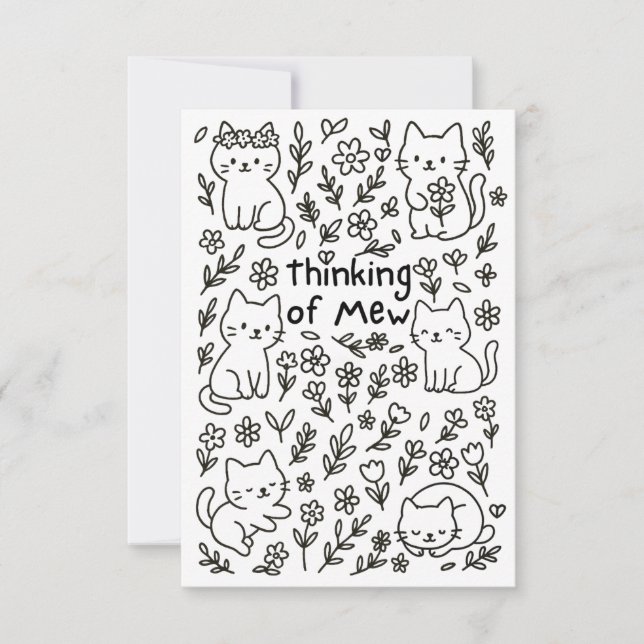 Minimal Cat Doodle Thinking of You Card Dankeskarte (Vorderseite)