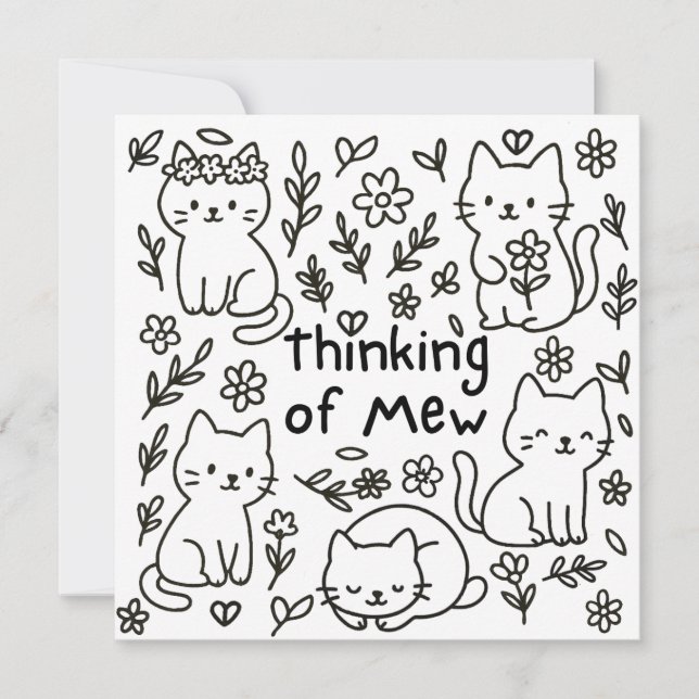 Minimal Cat Doodle Thinking of You Card Karte (Vorderseite)