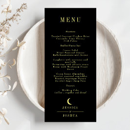 Minimal Celestial Black Crescent Moon Wedding Menükarte
