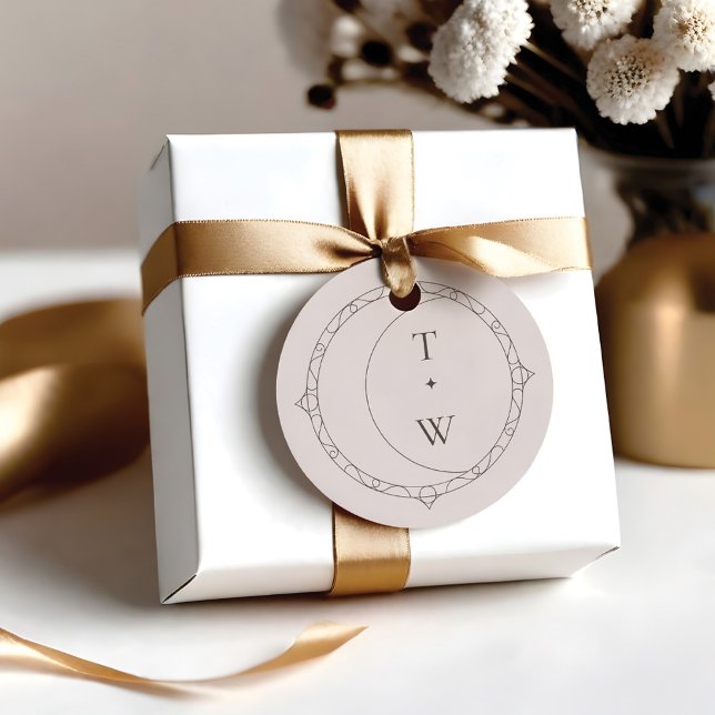 Minimal Celestial Moon & Stars Wedding Monogram Geschenkanhänger (Minimal Celestial Moon & Stars Wedding Monogram Favor Tags)