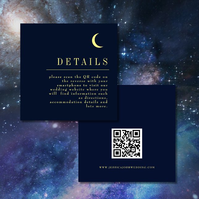 Minimal Celestial Navy QR Code Hochzeitsdetails Begleitkarte (Von Creator hochgeladen)