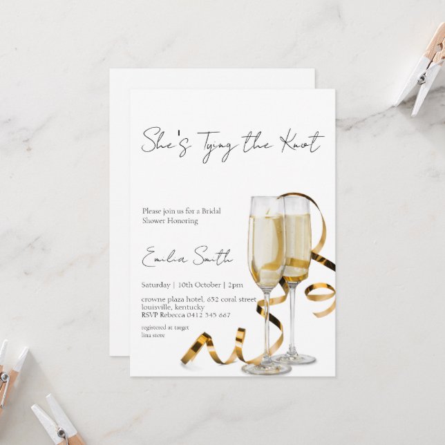 Minimal Champagne BridalShower Einladung (Vorderseite/Rückseite Beispiel)