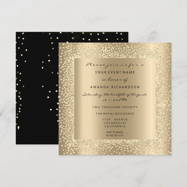 Minimal Champaigne Gold Black Confetti Sepia Glam Einladung (Vorne/Hinten)
