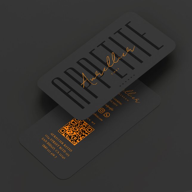 Minimal Chef Kitchen Black Orange Cooking Visitenkarte (Minimal Chef Kitchen Black Orange Cooking Business Card
)