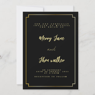 Minimal & Chic Black and Golden Wedding Einladung