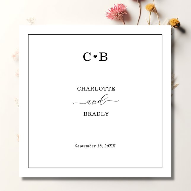 Minimal Chic Black and White Border Wedding Serviette (Von Creator hochgeladen)