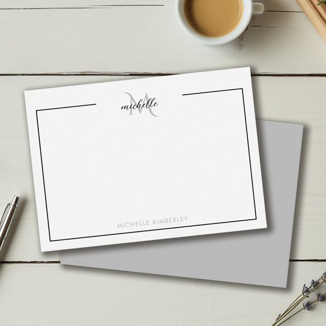 Minimal Chic Black and White Monogram Mitteilungskarte (Minimal Chic Black and White Monogram Note Car)