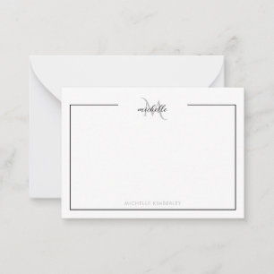 Minimal Chic Black and White Monogram Mitteilungskarte