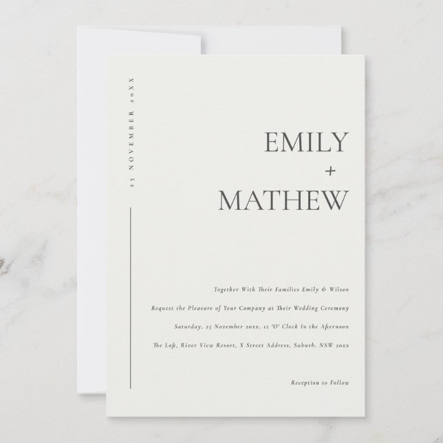MINIMAL CHIC BLACK IVORY WHITE TYPOGRAPHY WEDD EINLADUNG (Vorderseite)