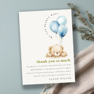 Minimal Chic Blue Bearly Wait Balloon Baby Dusche Dankeskarte