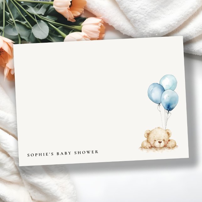 Minimal Chic Blue Bearly Wait Balloon Baby Dusche Mitteilungskarte (Von Creator hochgeladen)