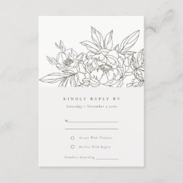 Minimal Chic Brown Floral Sketch Wedding RSVP Begleitkarte
