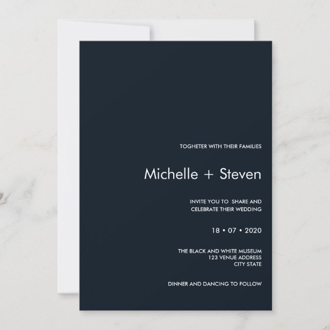 Minimal Chic Dark Blue | Typografie Einladung (Vorderseite)