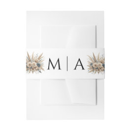 Minimal Chic Dusty Blau Weiße Monogramm Pampas Gra Einladungsbanderole